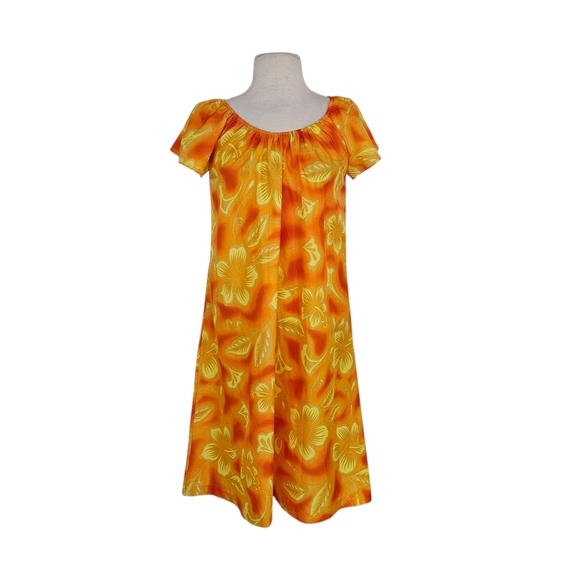 Seawind Vintage 80s Hawaiian Orange & Yellow Muumuu Dress - Picture 1 of 6